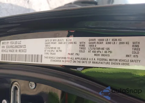 2022 Ram 2500 Tradesman z USA, uszkodzony, nr VIN 3C6UR5CJ6NG394123